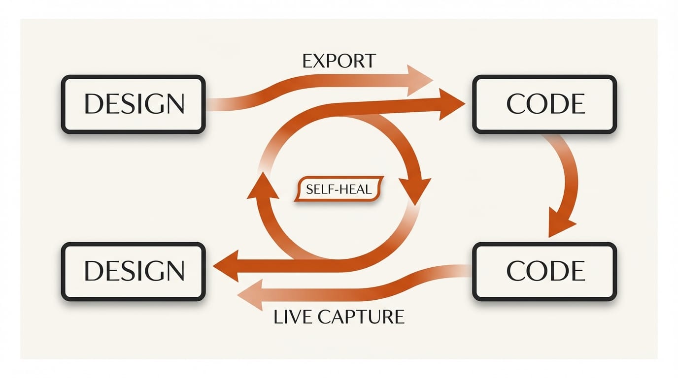 Figma agent self-healing and live UI capture workflow for bidirectional design-code integration