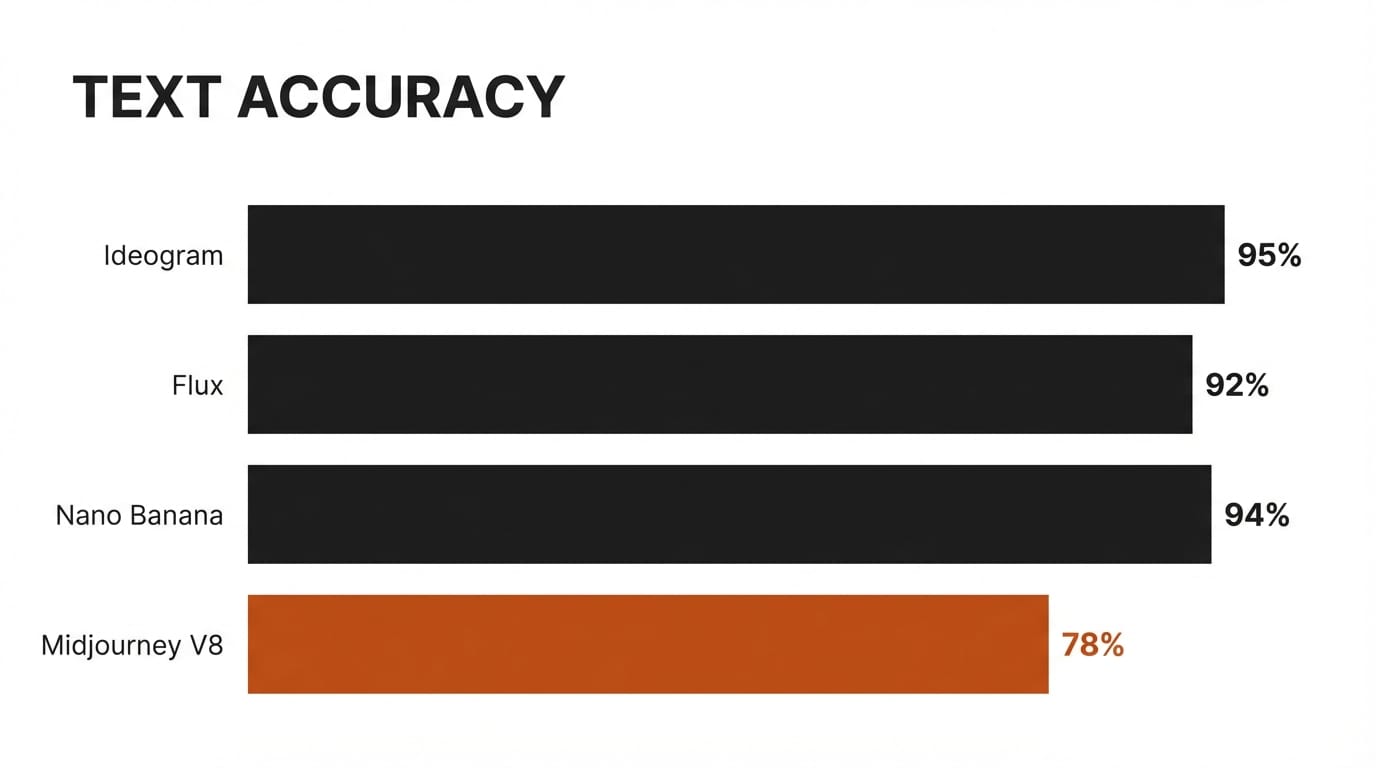 AI image generator text rendering accuracy comparison between Midjourney V8, Flux, Ideogram, and Nano Banana Pro