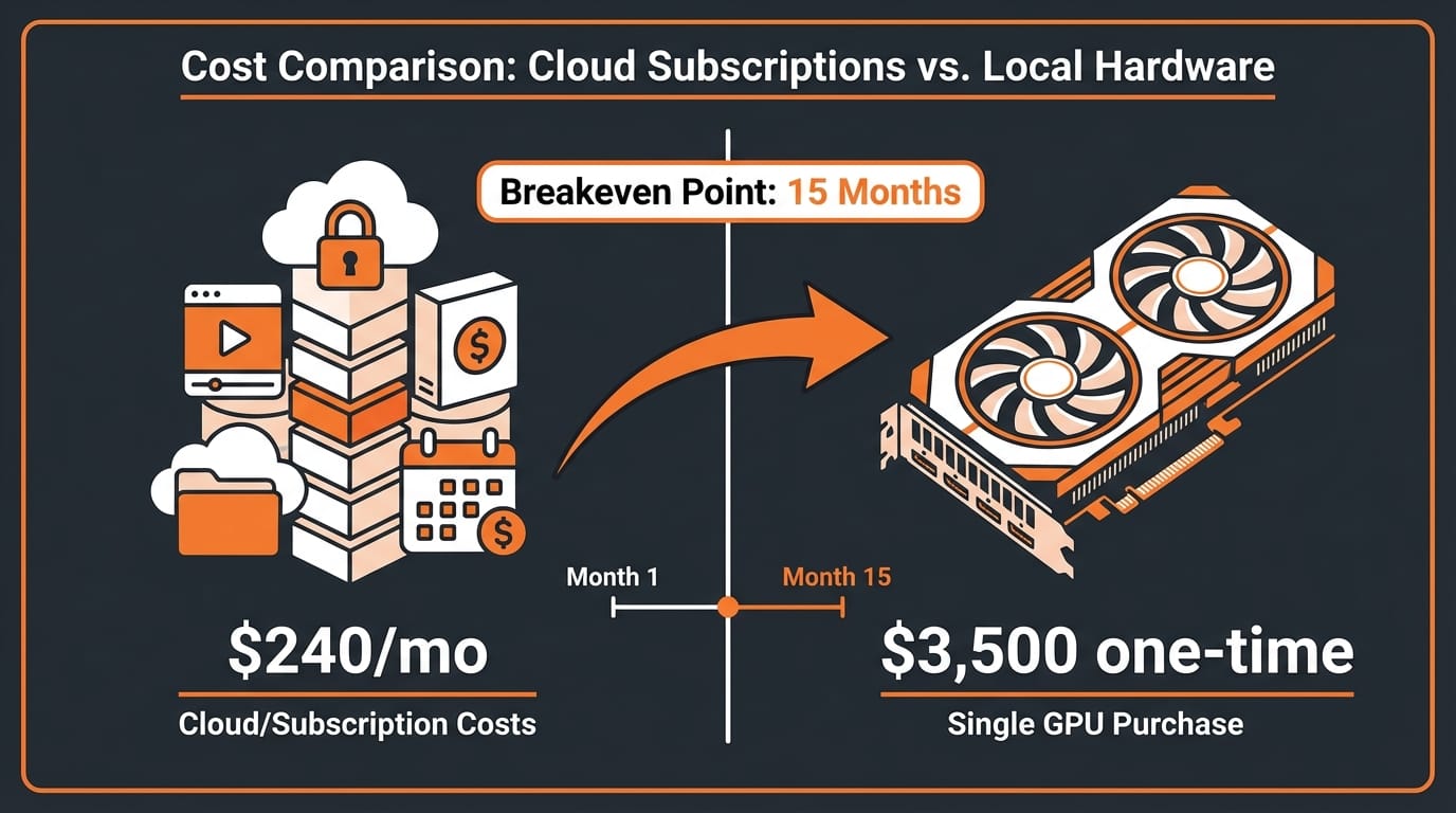 Cost comparison chart of open-source AI hardware setup versus monthly cloud subscriptions