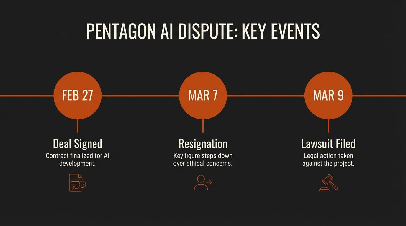 Timeline of OpenAI Pentagon deal events from February to March 2026