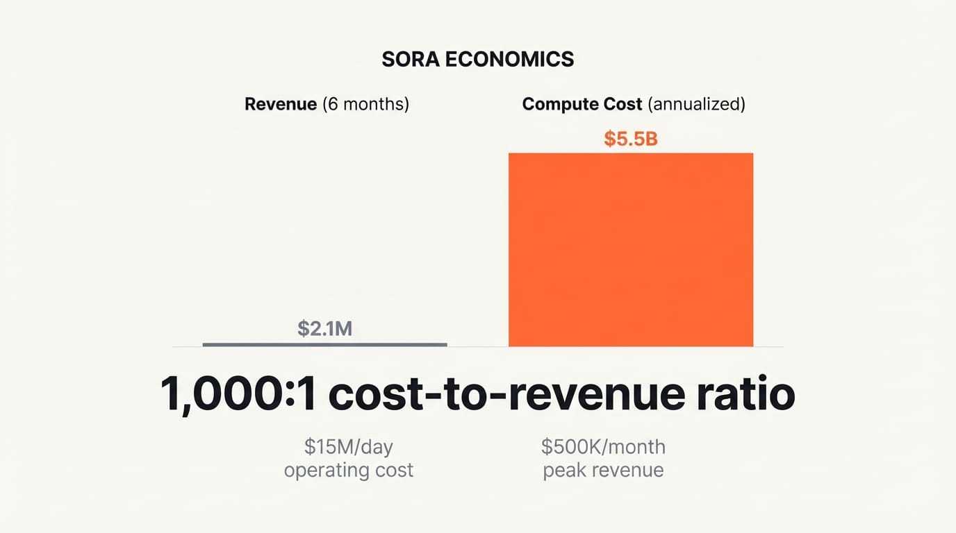 Sora compute costs versus revenue infographic showing the $5.5 billion gap