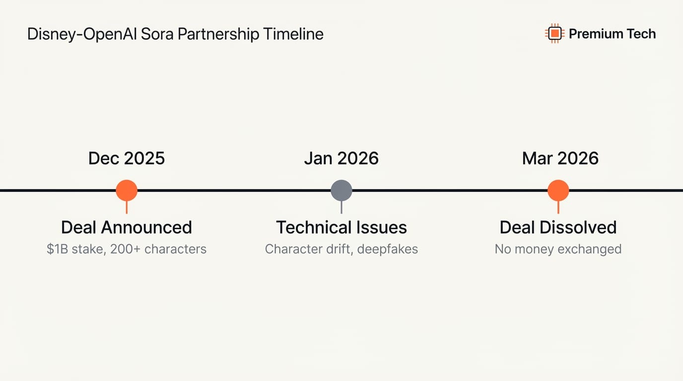 Timeline of the Disney-OpenAI Sora partnership from announcement to dissolution