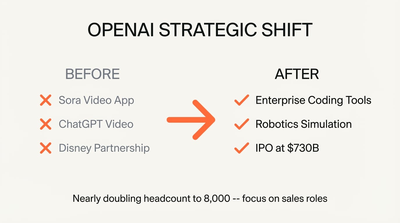 OpenAI strategic shift diagram showing pivot from creative tools to enterprise