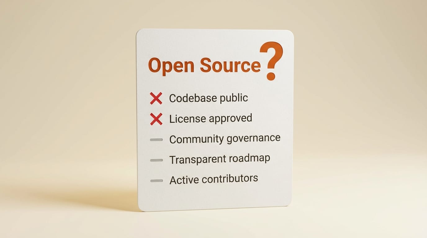 Open-source checklist showing claimed versus verified status of model weights and code
