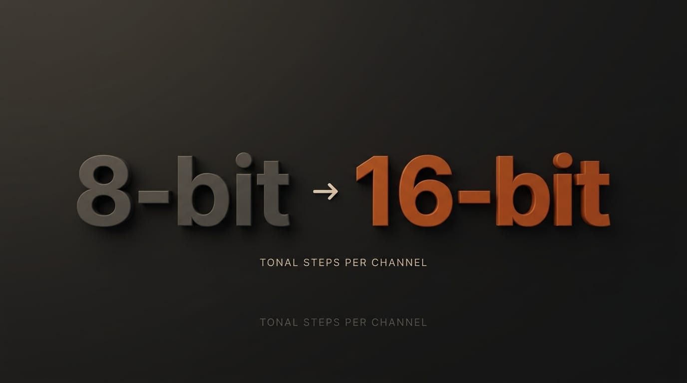 8-bit vs 16-bit tonal steps per channel comparison