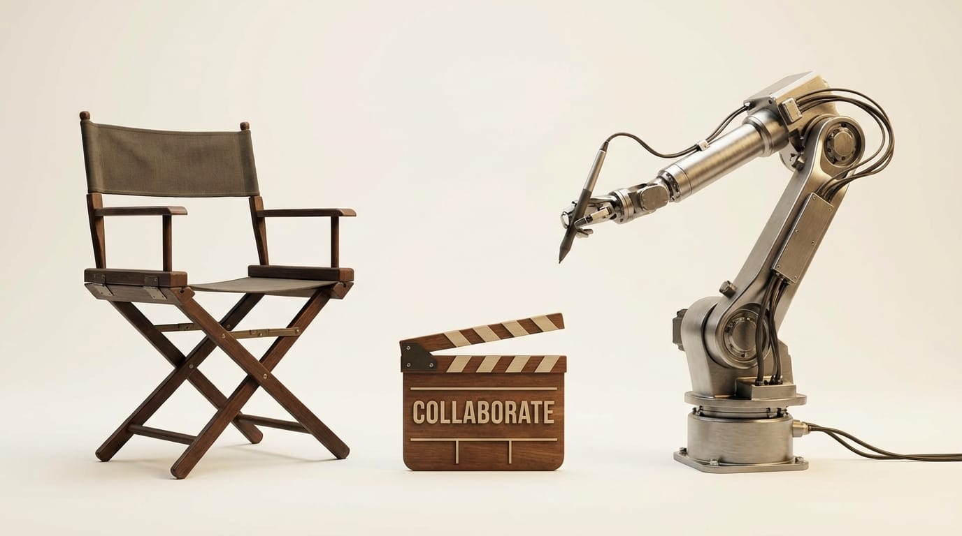 Director-AI collaboration model showing creative direction flowing to AI execution