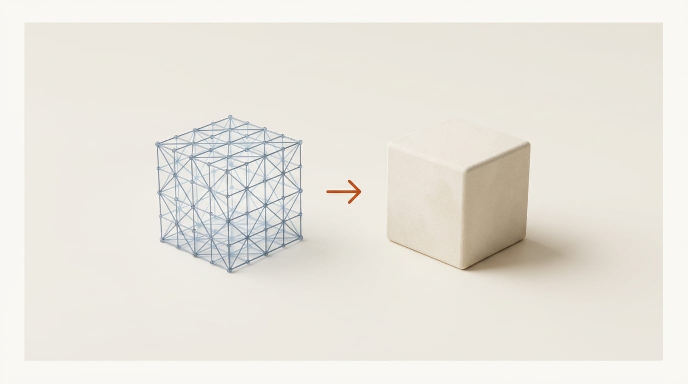 Industry timeline showing AI 3D evolution from screen-only outputs in 2024 to manufacturing-integrated workflows in 2026 with key partnerships labeled