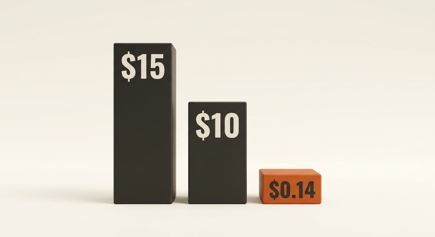 Bar-chart comparison showing V4-Flash input pricing at $0.14 per million tokens versus Claude Opus 4.7 at $15 and GPT-5.5 at $10
