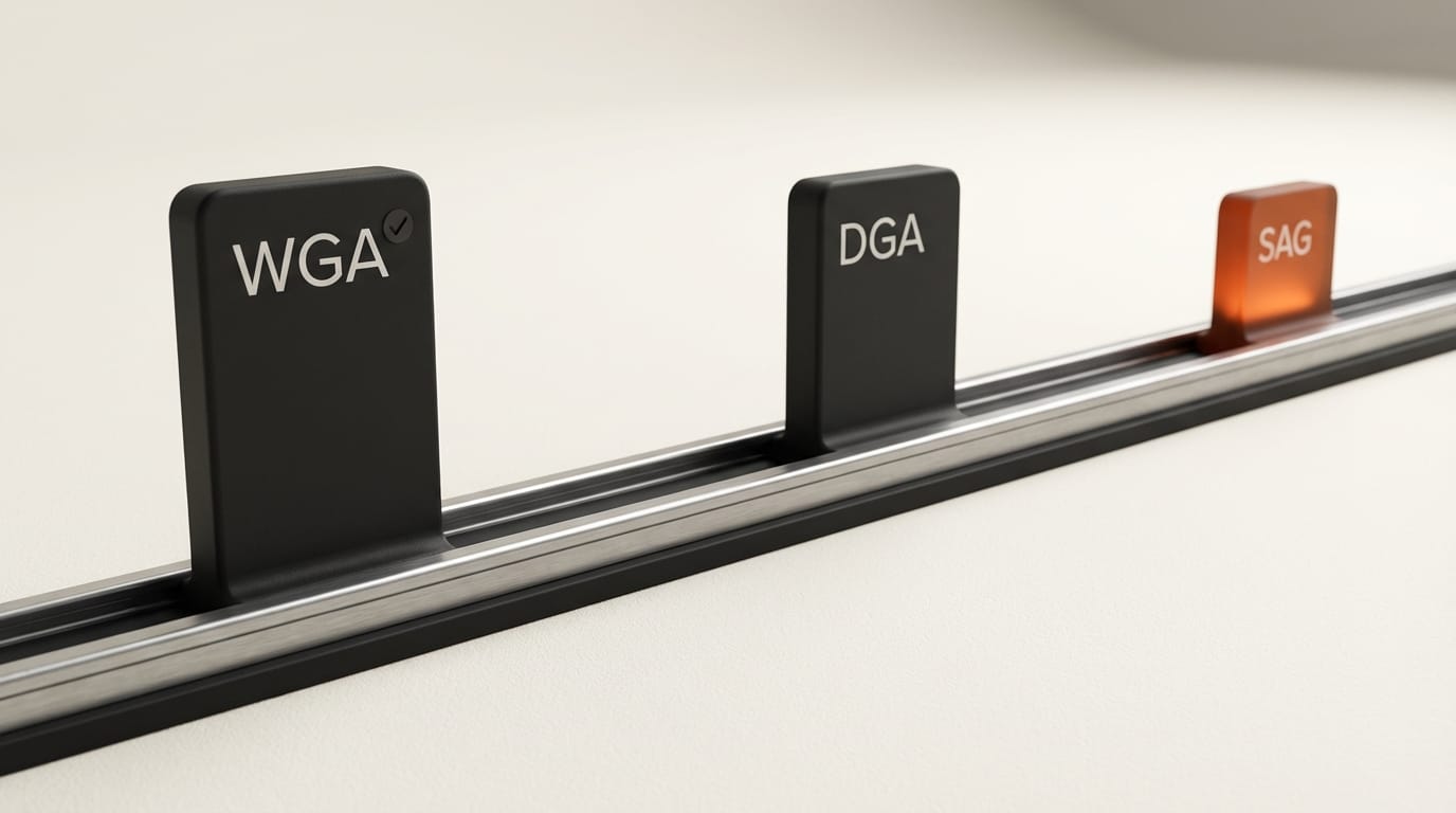 Timeline showing WGA deal in April followed by DGA talks in May and SAG-AFTRA deadline in June 2026