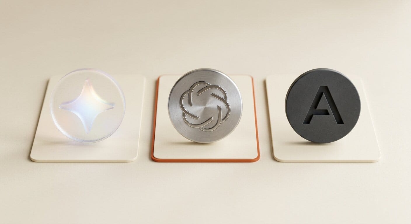 Three AI platform icons comparing Gemini ChatGPT and Claude