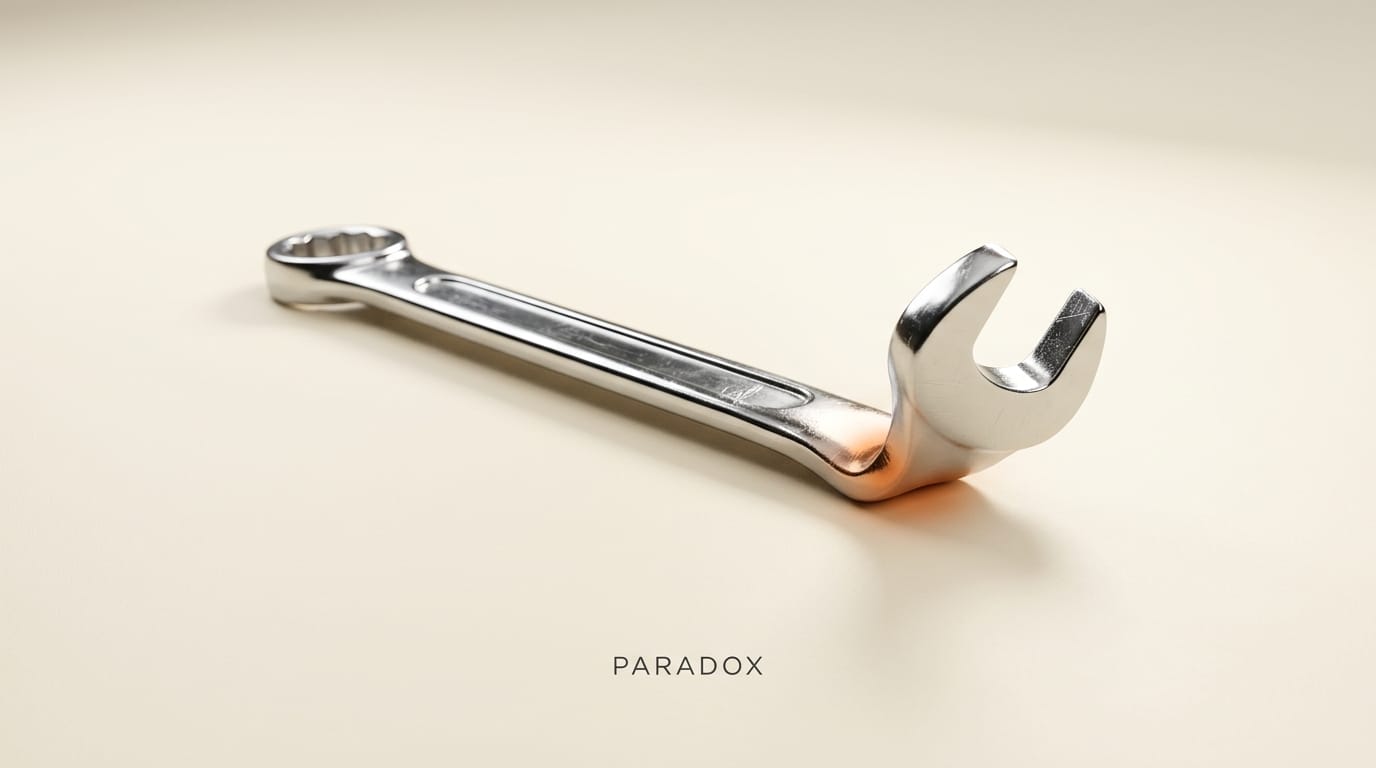 Bent wrench tool representing the paradox of tools making agents less reliable