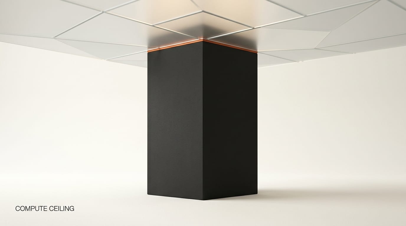 Compute ceiling visual: tall block hitting a translucent ceiling on ivory surface