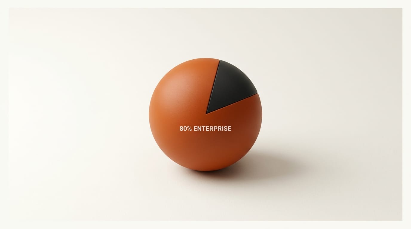Enterprise concentration pie chart: 80 percent slice in muted orange dominating the sphere