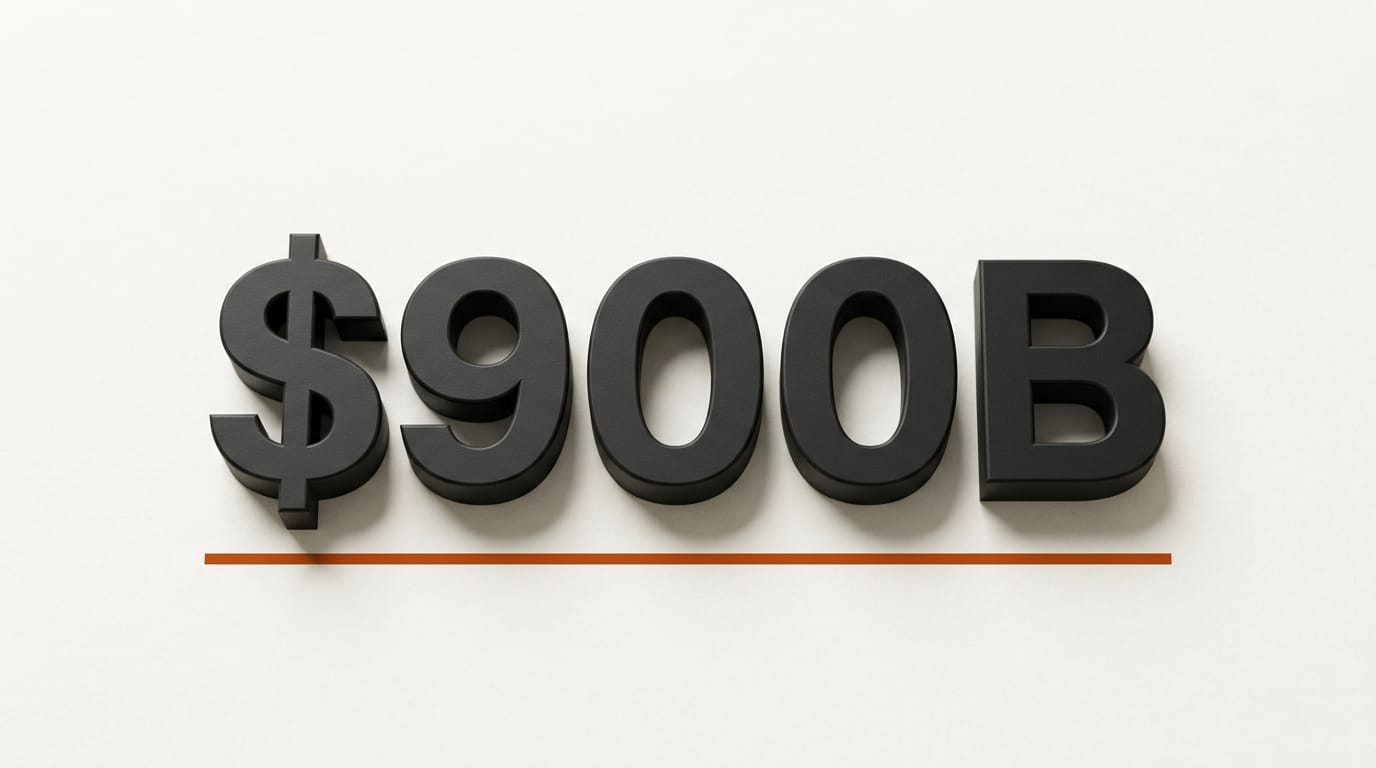 $900B extruded numerals on a clean ivory surface with thin orange underline