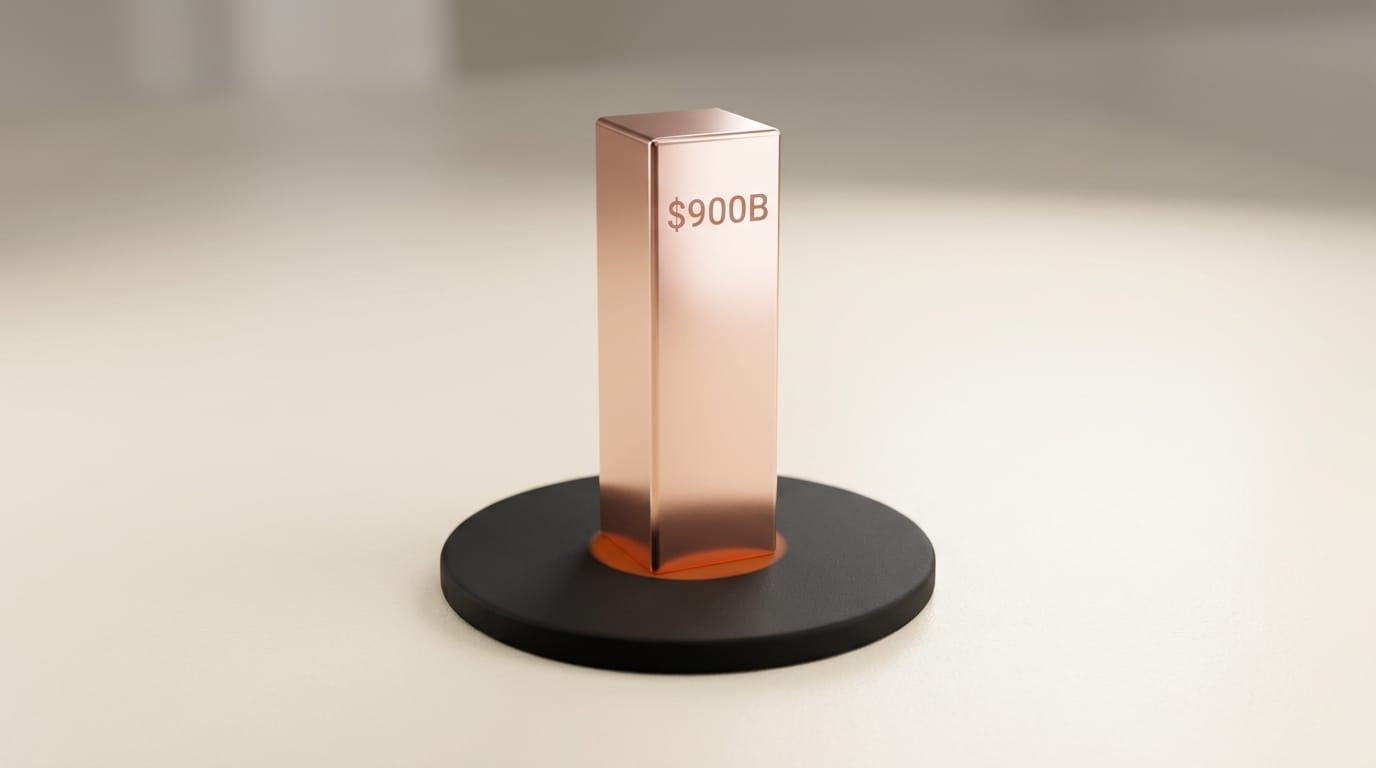 Rising 3D bar in rose gold representing 900 billion dollar valuation