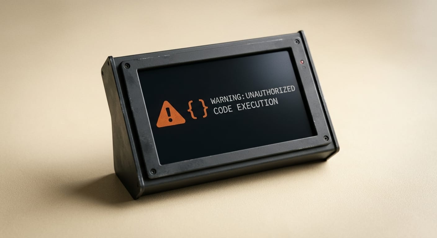 Terminal showing unauthorized code execution warning