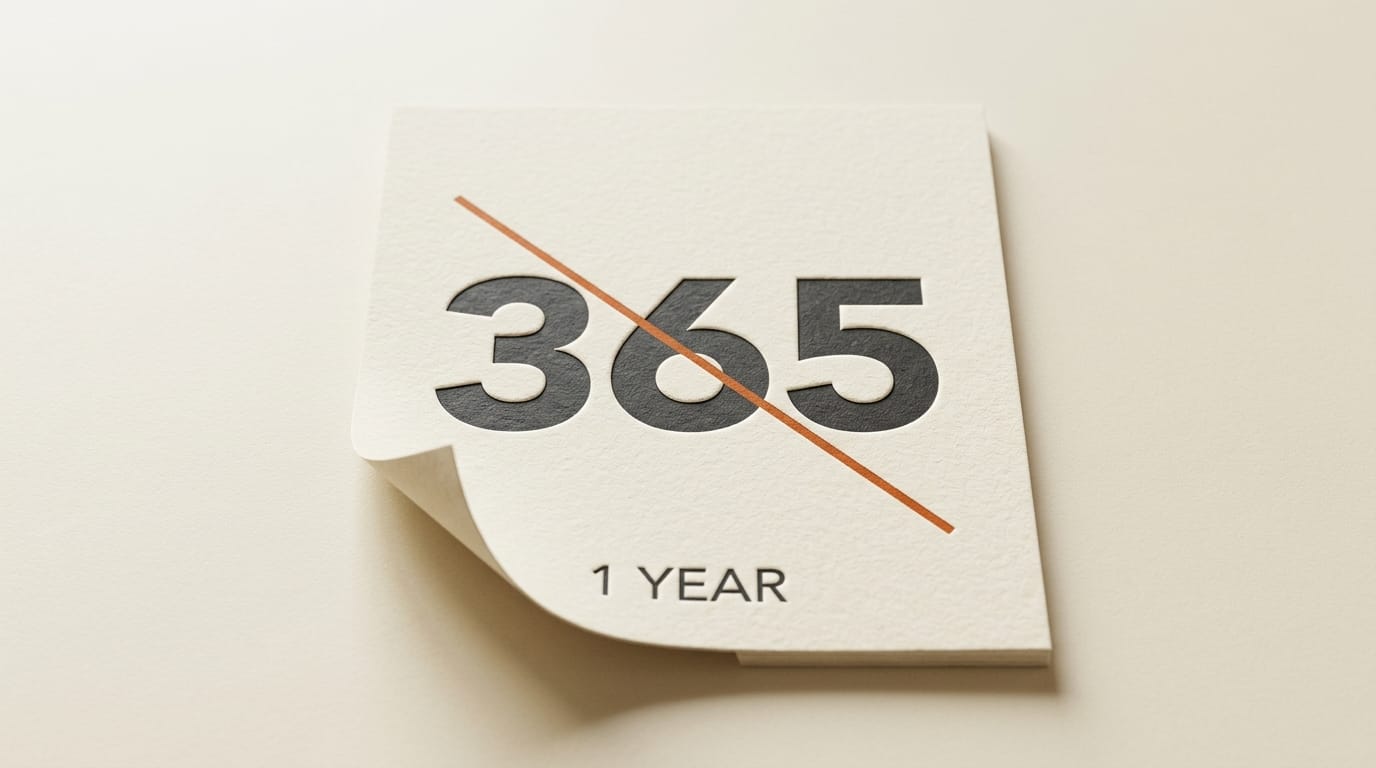 Calendar page showing 365 days with strike-through representing one year ban