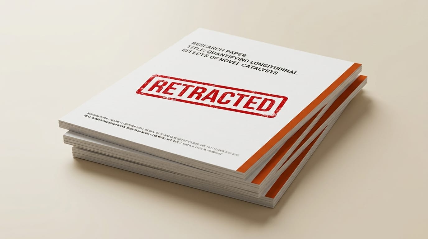 Stack of research papers with RETRACTED stamp on top document