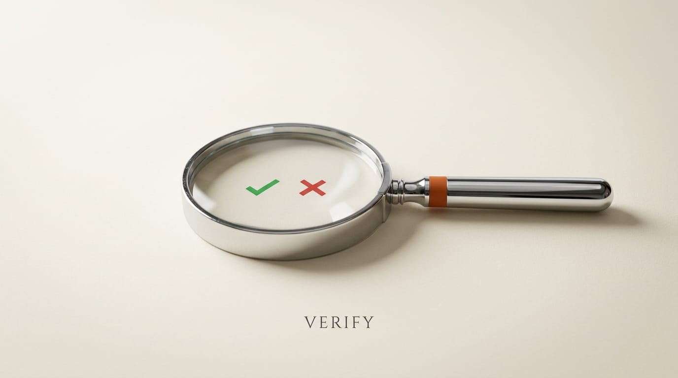 Magnifying glass over checkmark and X representing citation verification