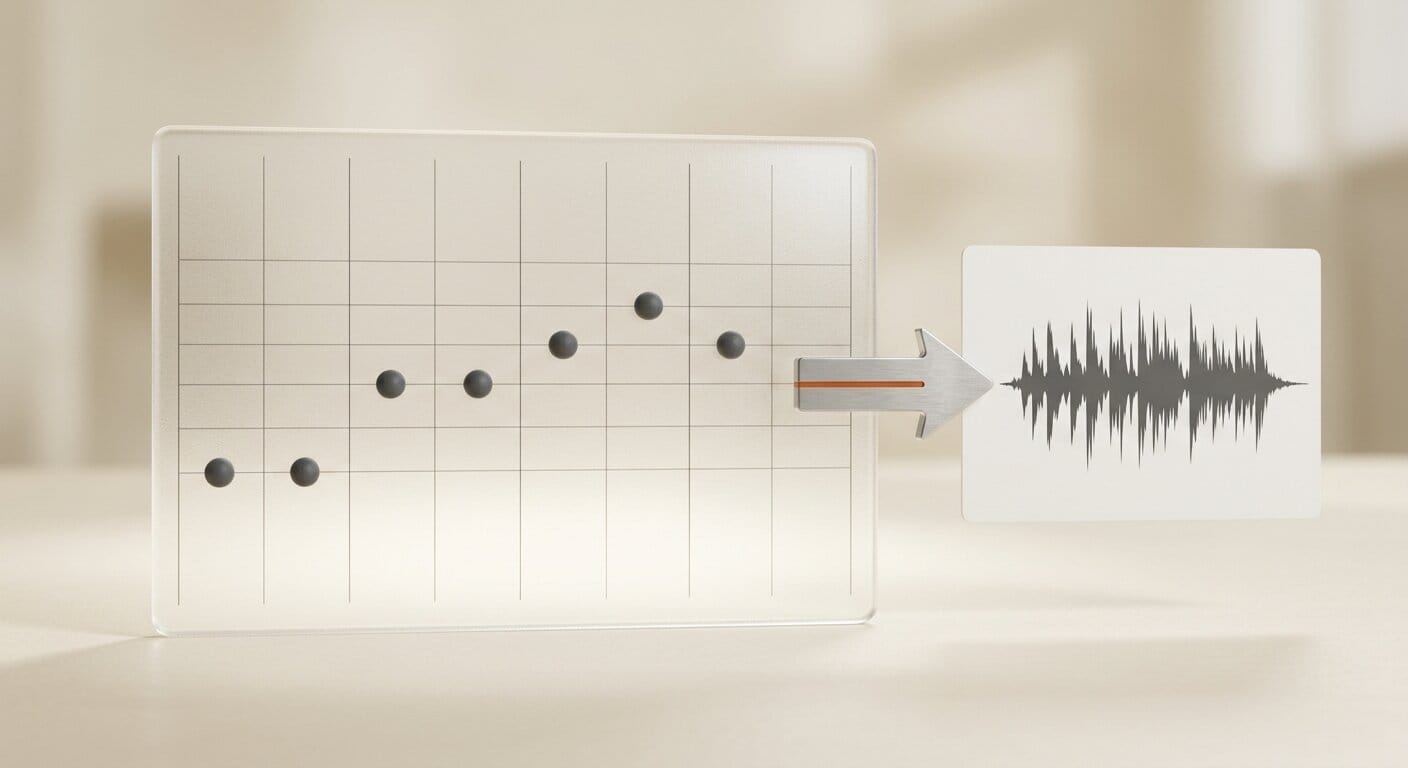 MIDI drum pattern to audio synthesis pipeline visualization