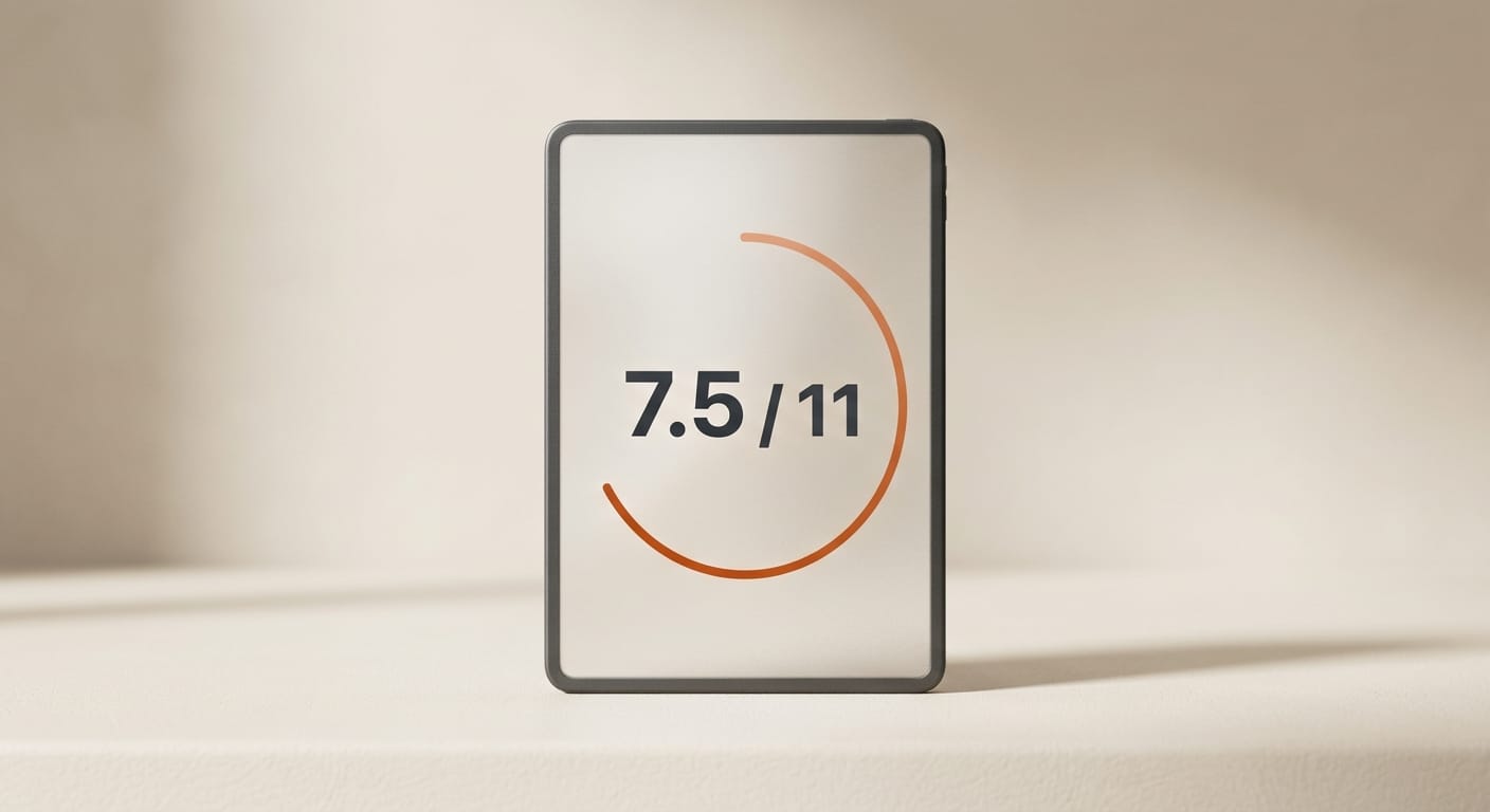 Claude AI Fluency Scorecard showing 7.5 out of 11 score with orange progress arc