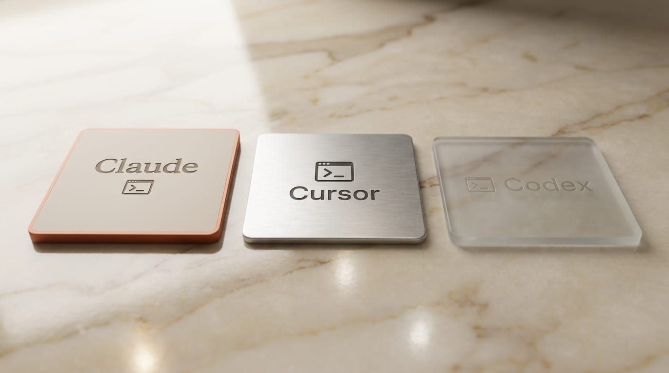 Claude Cursor Codex comparison cards with terminal icons