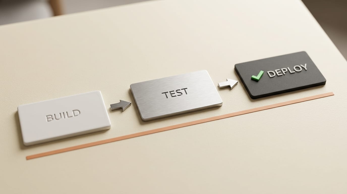 Build Test Deploy pipeline cards with checkmark