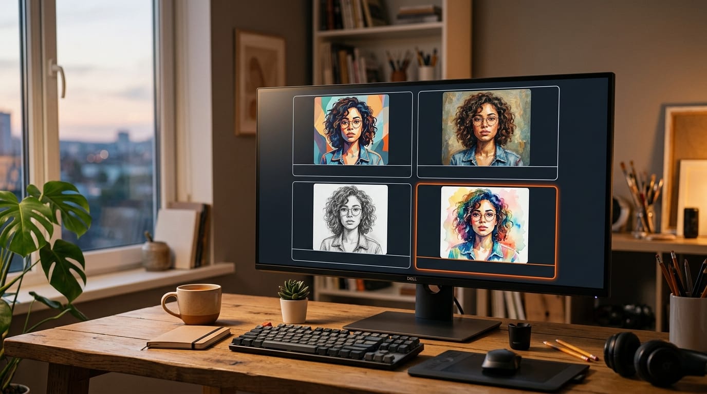 Side-by-side AI image comparison from four different models in a ComfyUI workflow