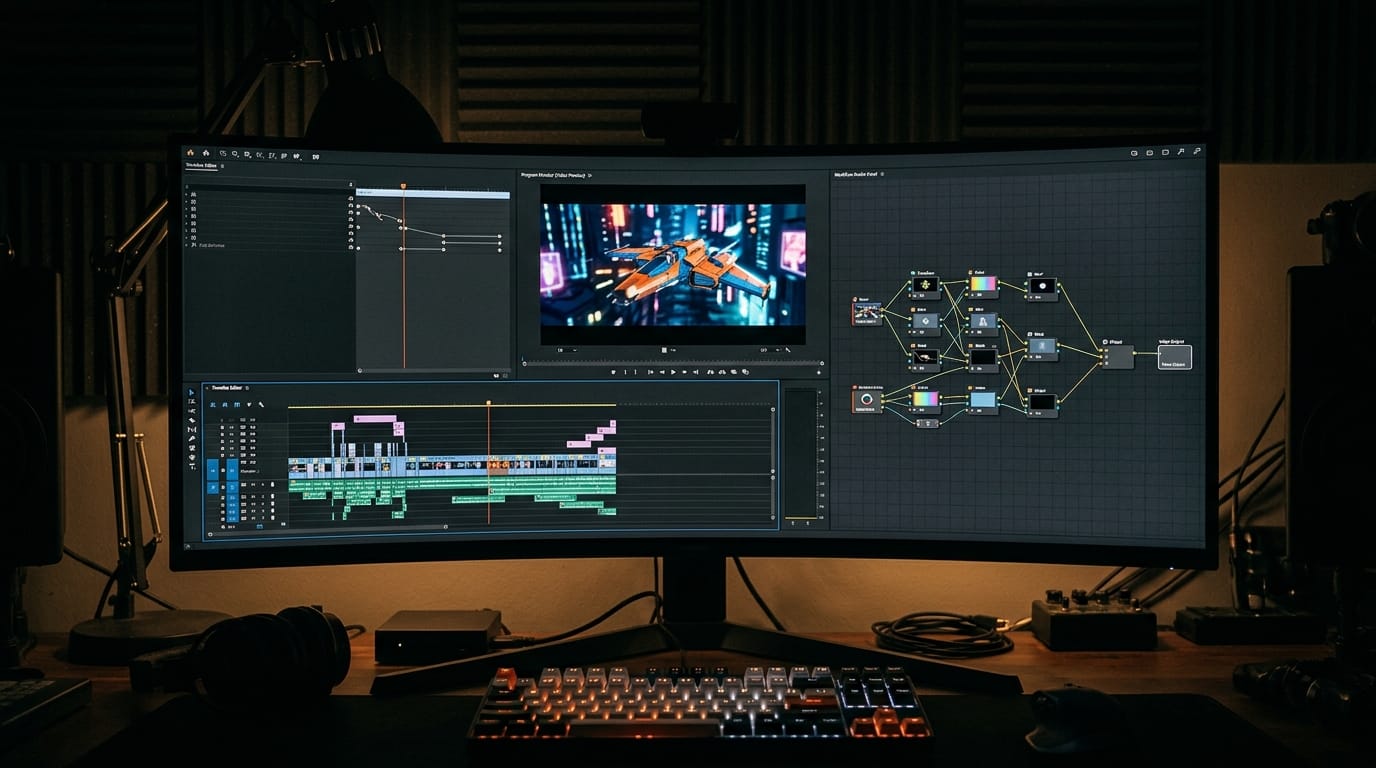 ComfyUI video creation workflow with timeline and node-based editing