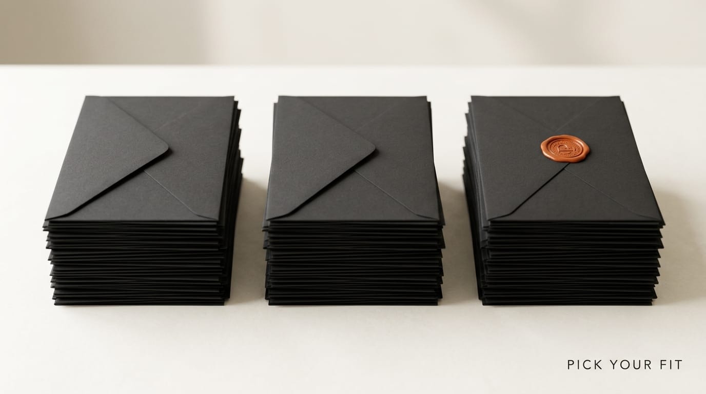 Three charcoal envelope stacks with orange wax seal on the rightmost: pick the right newsletter