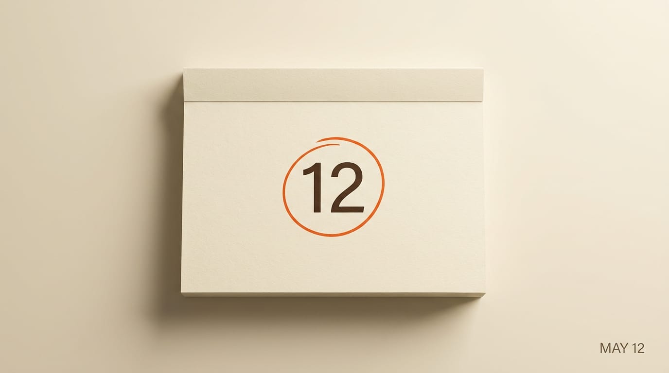 Calendar pad showing the date 12 with a thin orange ring marking the May 12 DALL-E 3 shutdown.