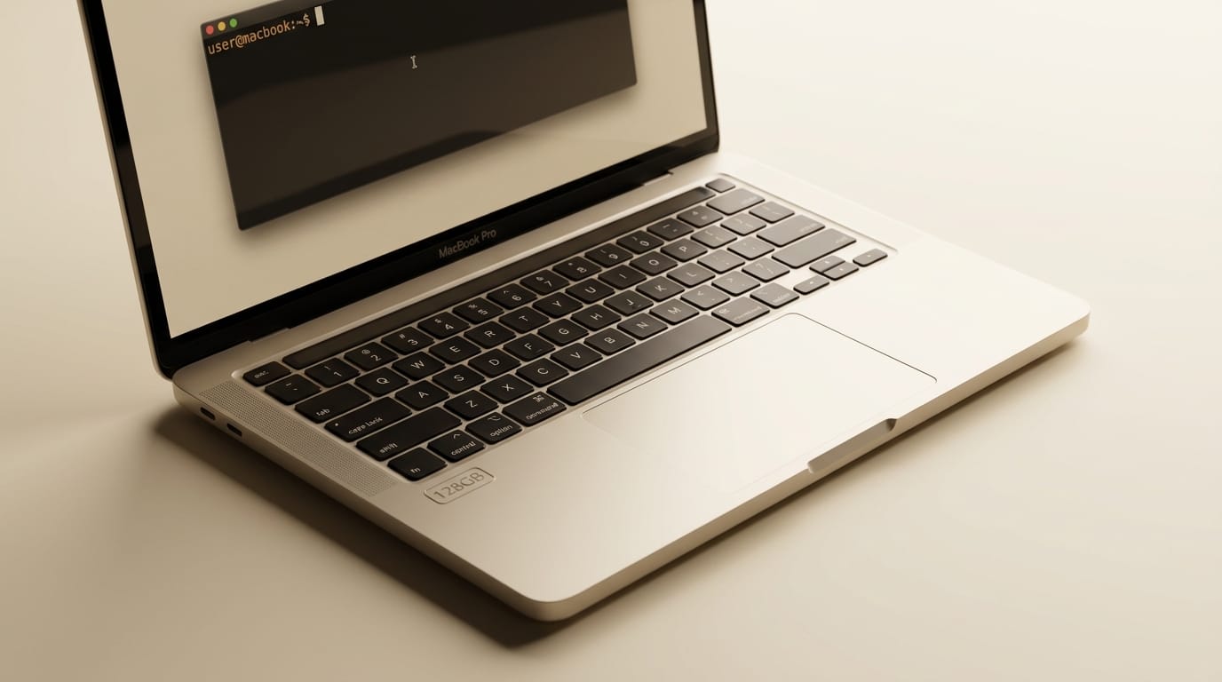 MacBook Pro with 128GB running local AI terminal
