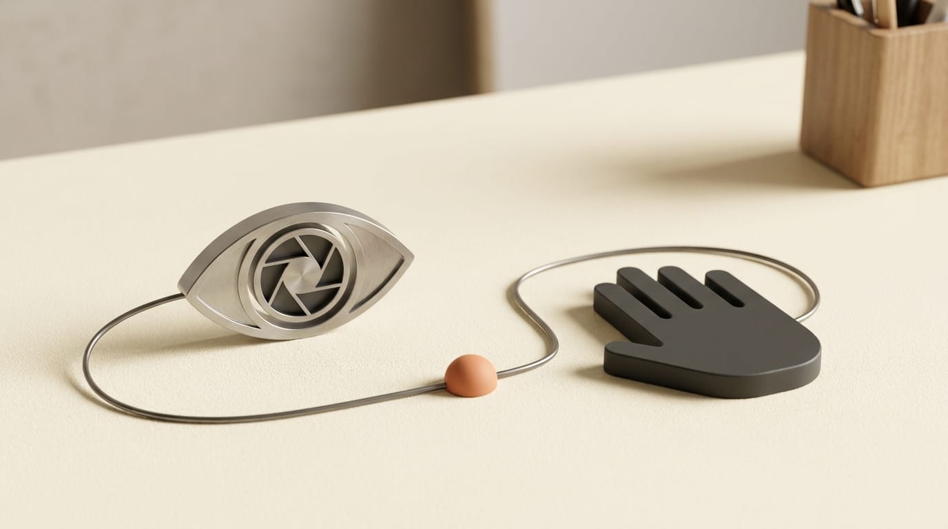 Eye icon connected to hand icon representing vision-to-action AI agent