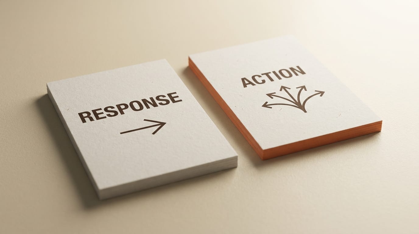Response card with single arrow versus Action card with multiple arrows