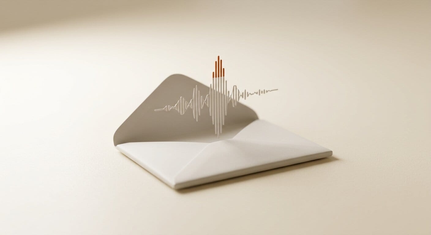 Email envelope with audio waveform for Gmail Live voice interaction