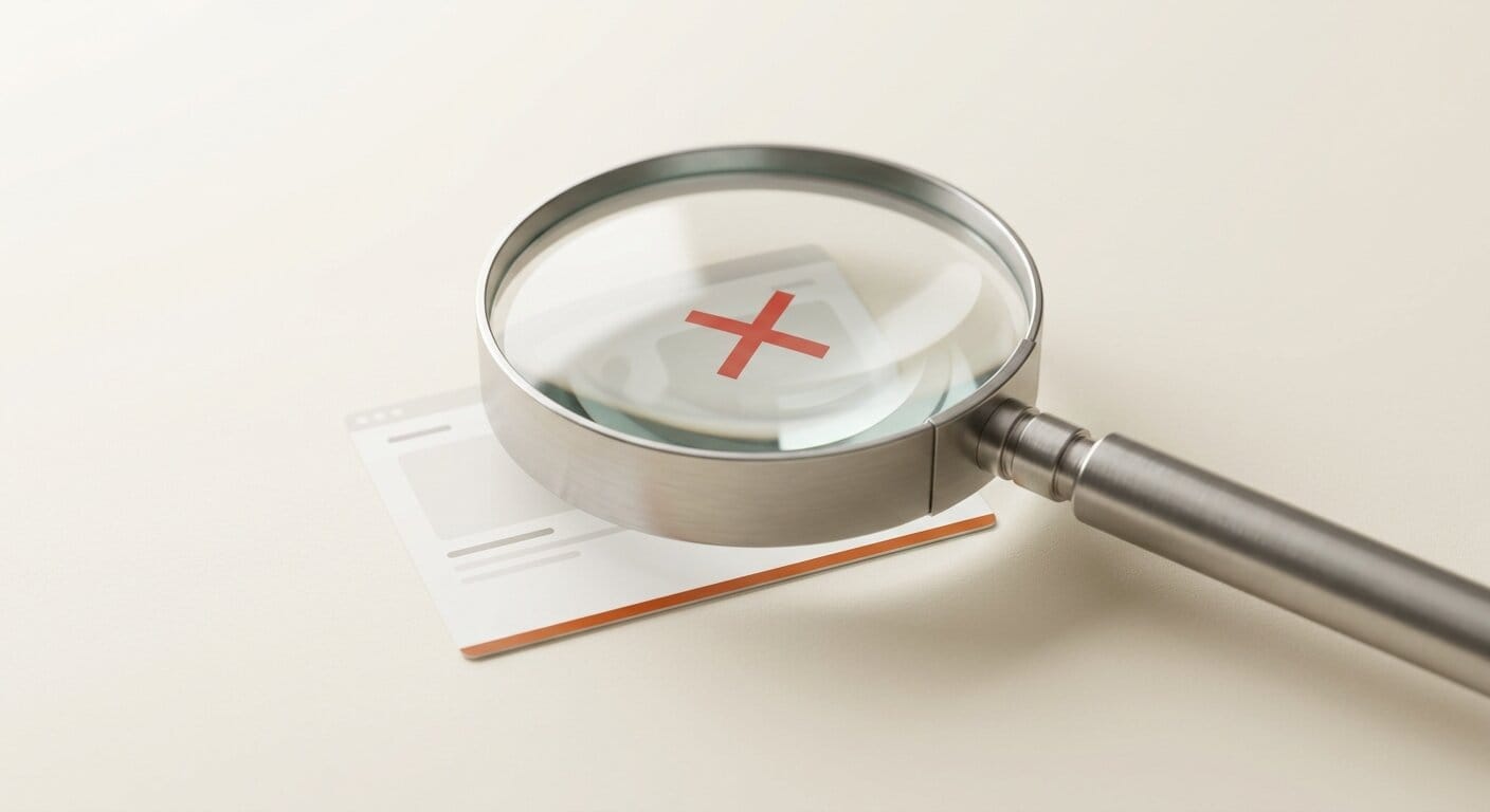 Magnifying glass detecting AI manipulation on webpage content