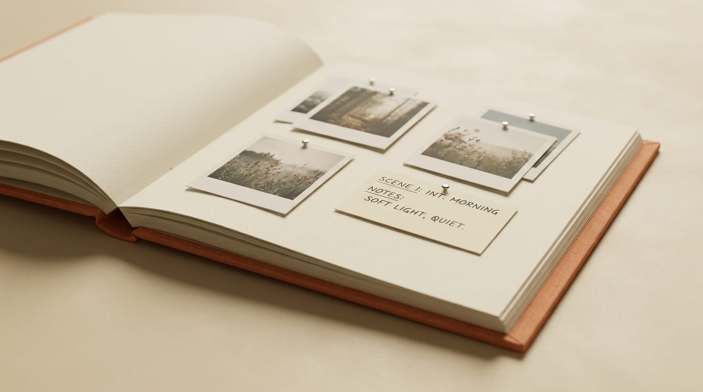 Open canvas workspace with persistent creative project storyboard
