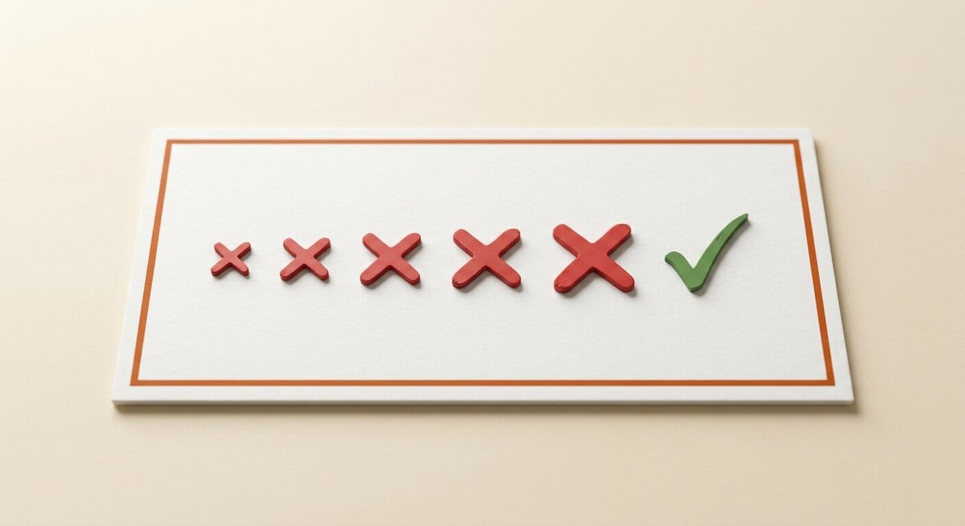Five red X marks and one green checkmark for anti-pattern detection