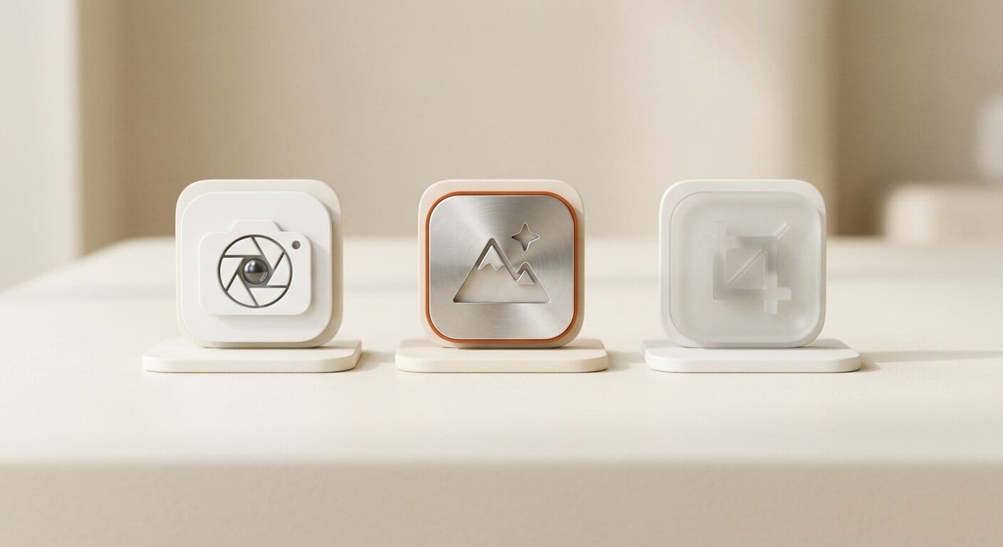Three photo editing application icons as alternatives