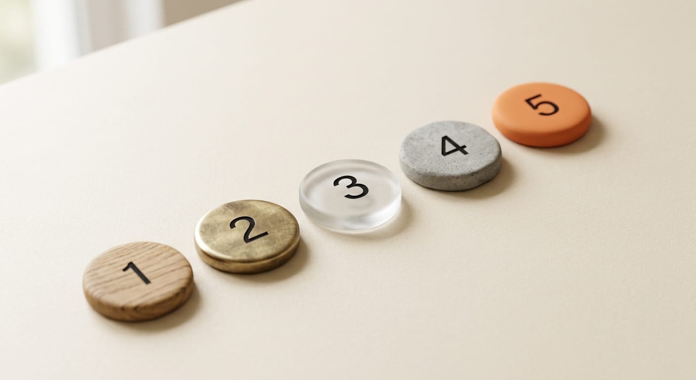 Five numbered stepping stones representing setup guide steps