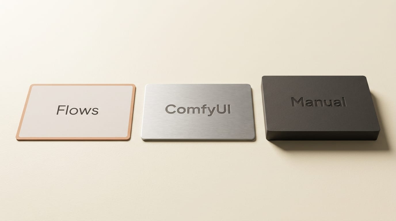 Flows ComfyUI Manual comparison cards with complexity levels