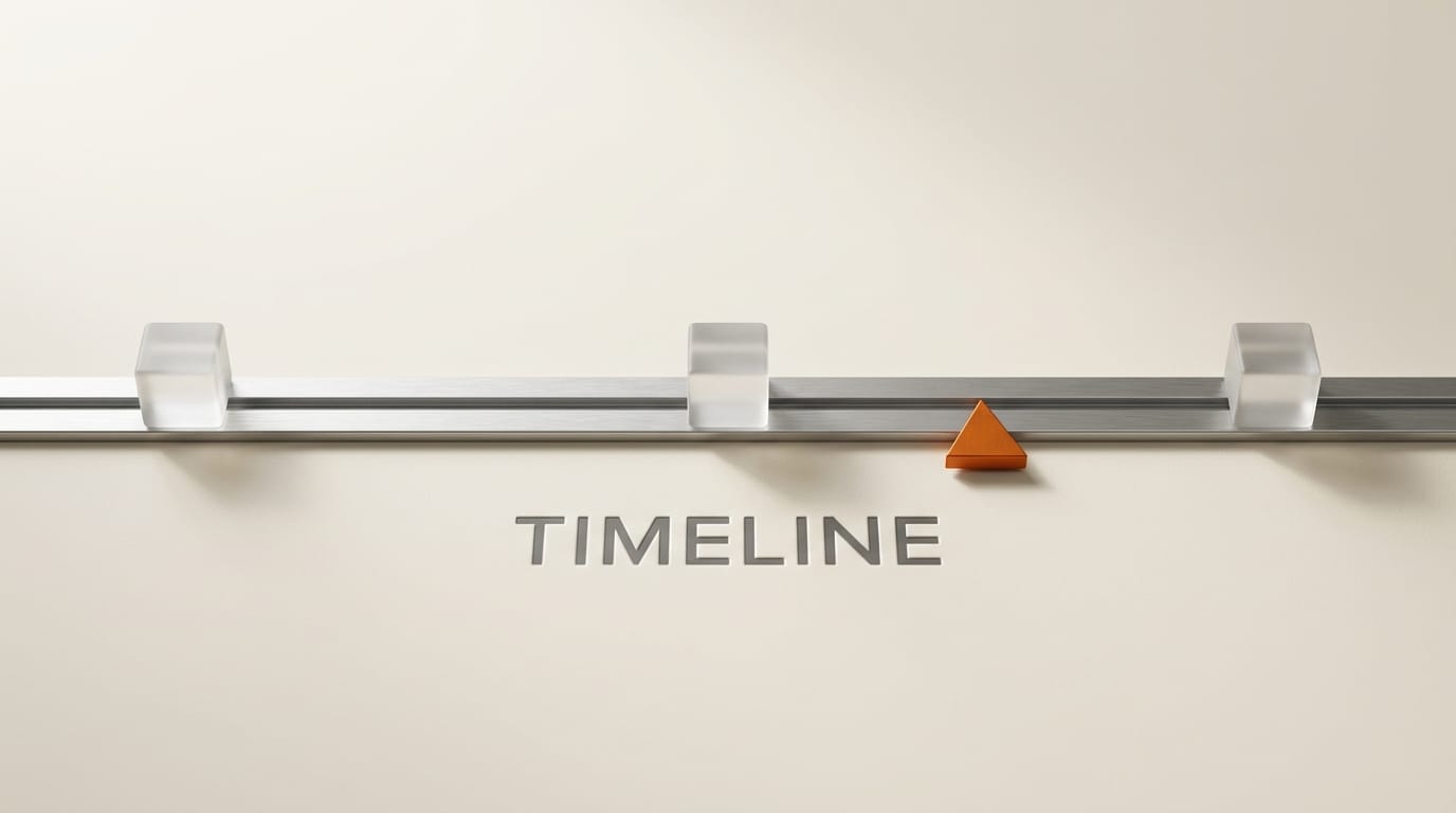 3D timeline track with keyframe markers and orange playhead representing video editing