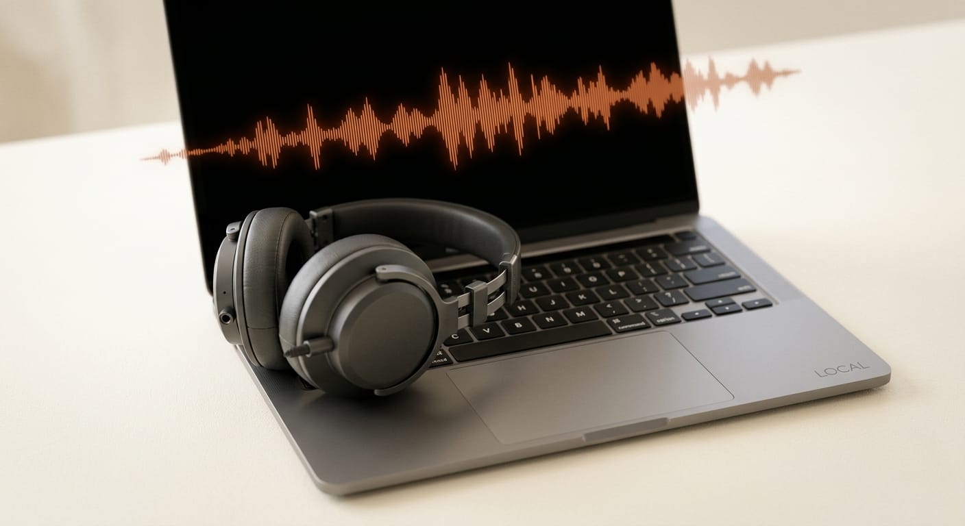 Local MERIT music analysis setup with headphones and waveform