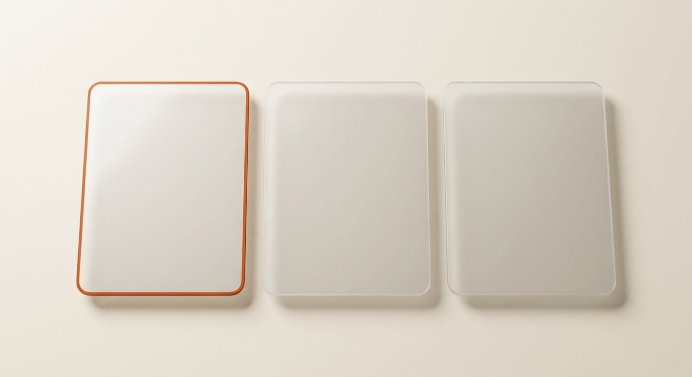 Three-panel layout representing MooshieUI simplified interface