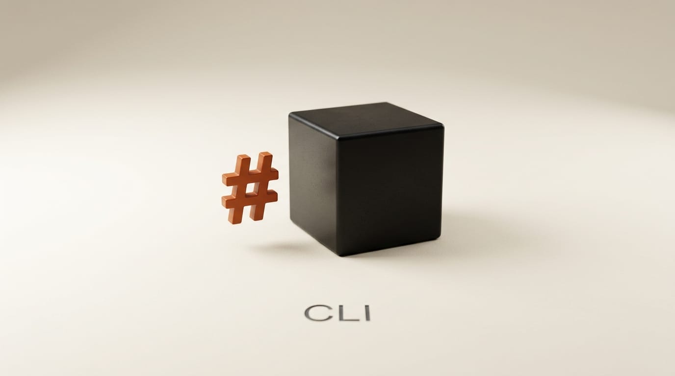 3D terminal cursor and markdown hash symbol representing Notion CLI and Markdown API