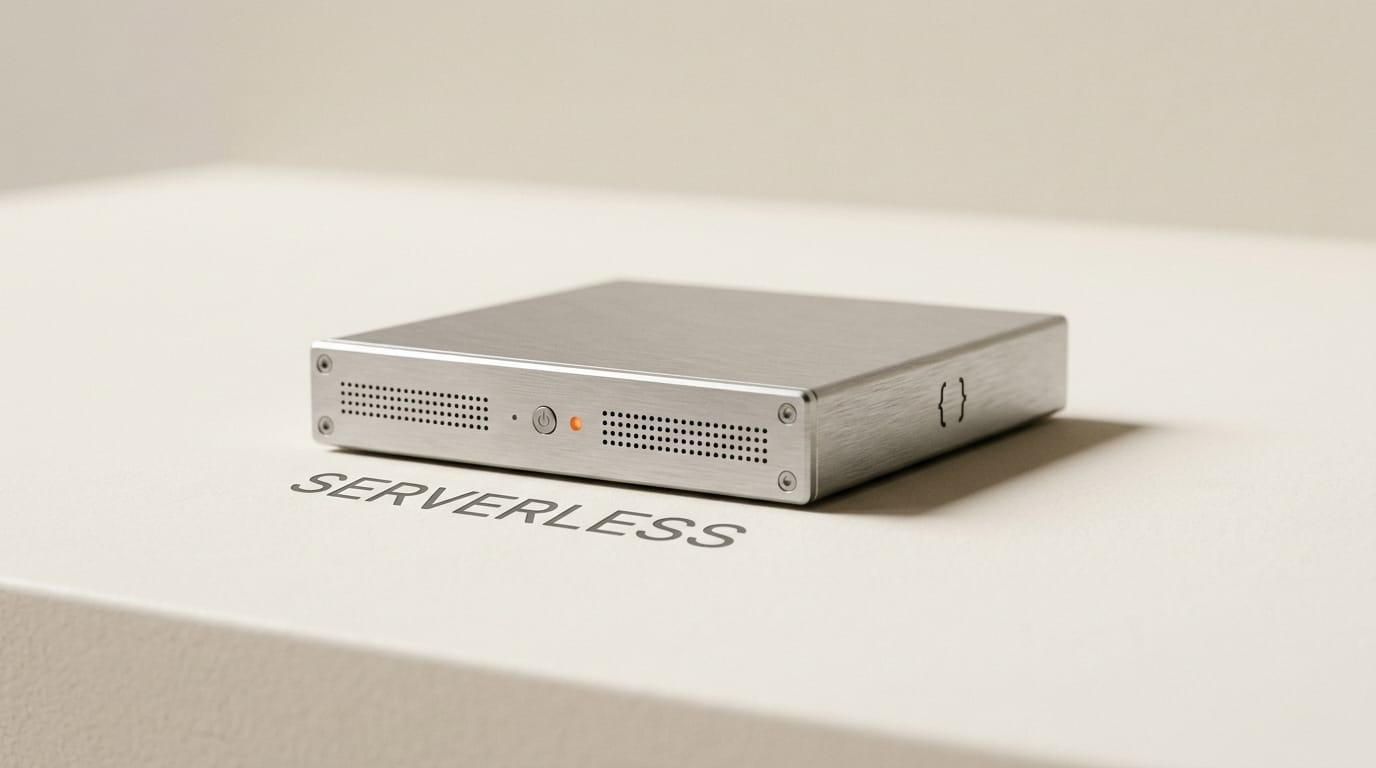 Miniature 3D server unit with orange LED representing Notion Workers serverless functions
