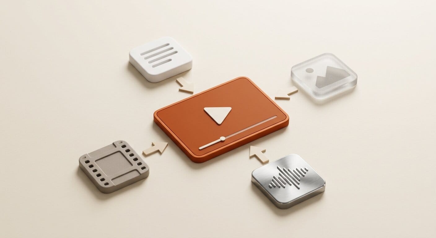Four input modalities converging to video output for Gemini Omni