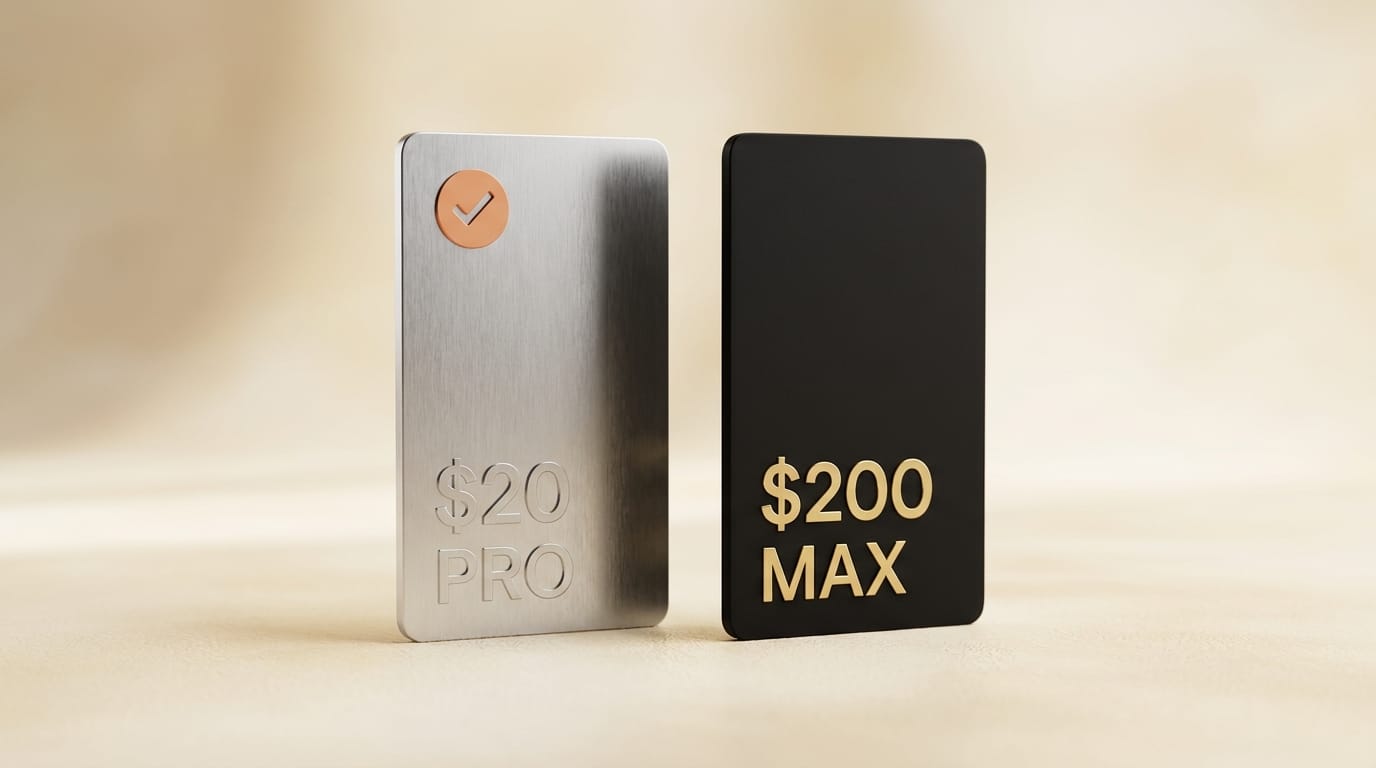 Pro 20 dollar and Max 200 dollar subscription tier cards
