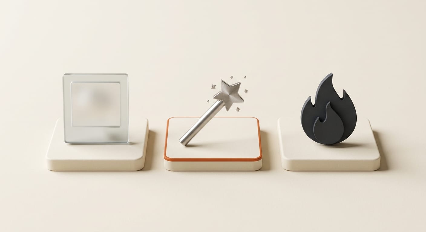 Three design tool icons comparing Google Pics Canva and Firefly