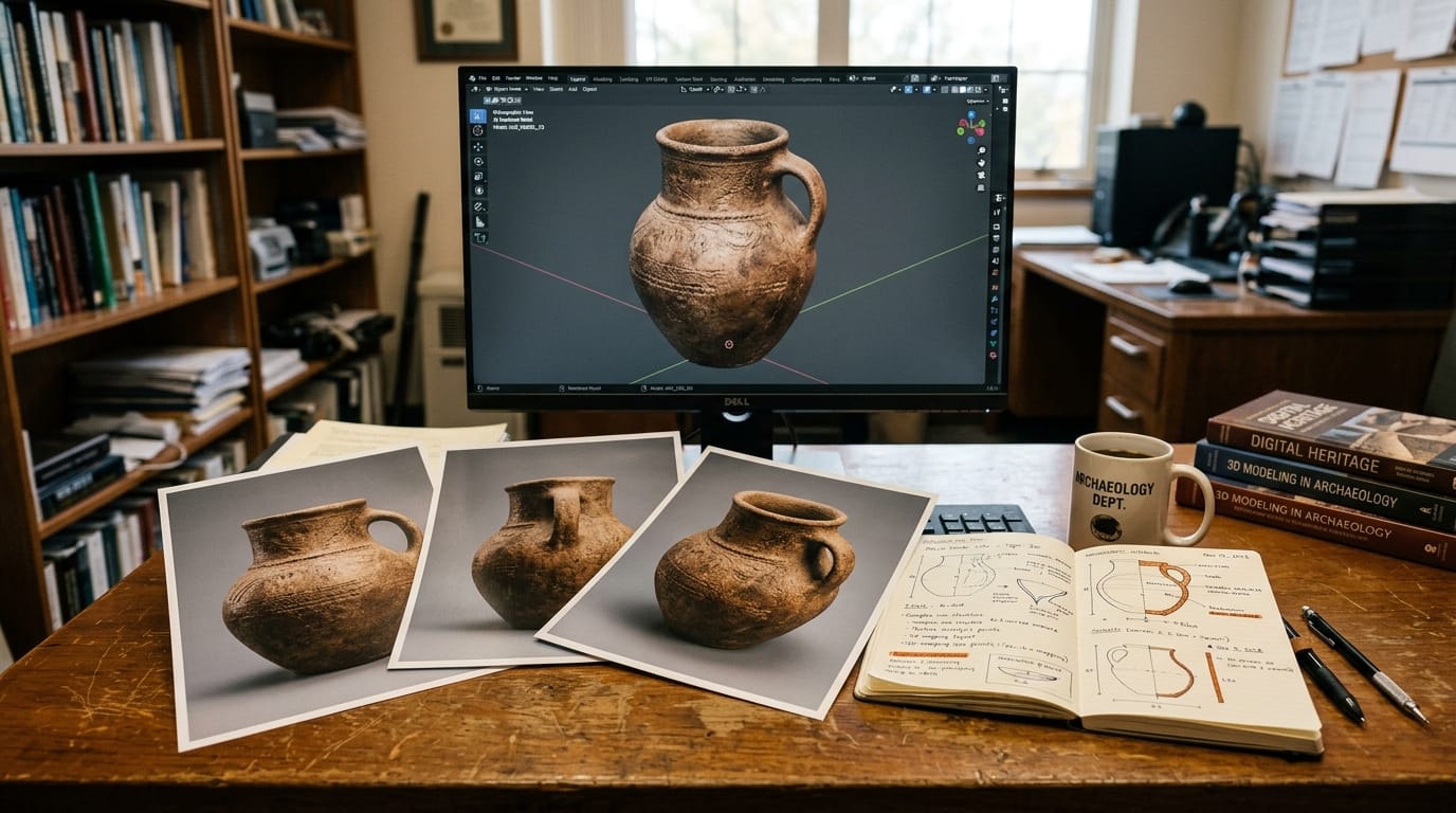 Multiple reference photographs of an object from different angles used for multi-view 3D reconstruction